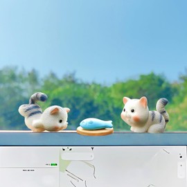 Motaney Cute Cat Car Ornaments for Dashboard, Funny Cats and Fish Playing Rear View Mirror Accessories Center Screen Decoration, Dashboard Decor Car Accessories Interior (Gray Cats with Fish)