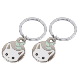 KOYOKOMA 2 Piece Set Key Chain Cat Charm Cute Fish Small Ring Included, White x 2