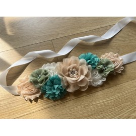 Luoyunna Maternity Flower Belt for baby shower Mommy Sash Pregnancy Belt (Green)