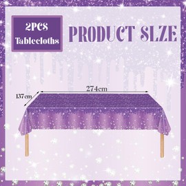 2pcs Purple Shiny Glitter Diamond Table Cloth Party Plastic Tablecloths,137*274cm Large Sequin Printed TableCloth Dinner Tablecover for Girls Birthday,Wedding Christmas Purple Party Table Decorations