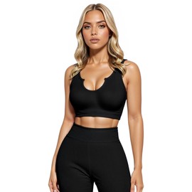 Hybrid & Company Sujetador deportivo súper cómodo para mujer, con soporte para yoga, gimnasio, Cuello con muesca, negro, XL