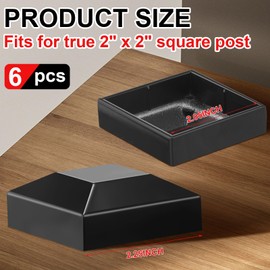 Dunzy Aluminum Fence Post Caps 2" x 2" Black Post Caps Fence Topper Pressure Fit Post Cover for Mailbox Metal Wood Plastic Vinyl Iron Deck Railing(6 Pcs)