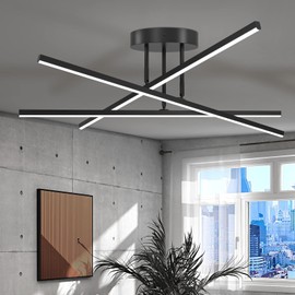 AIRYPHANT Modern LED Chandelier 18W Dimmable Black Semi Flush Mount Ceiling Light Fixture for Kitchen Dining Room Foyer Entry, 23.82"