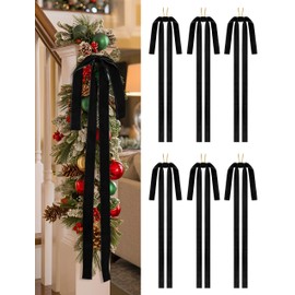 SIMISI RIBBON Black Long Velvet Bows Ornaments for Christmas Tree, Wreath, Garland, Swag, Staircase, Fireplace, Door (15 * 24 inch, 6 Pieces)