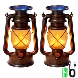 KOOPER Solar Lantern Outdoor Lights, 1 Pack Vintage Flickering Flame Solar Lanterns Lights Outdoor Waterproof, Hanging Outdoor Solar Lanterns Lights, Rechargeable Lantern for Camping Garden Decor