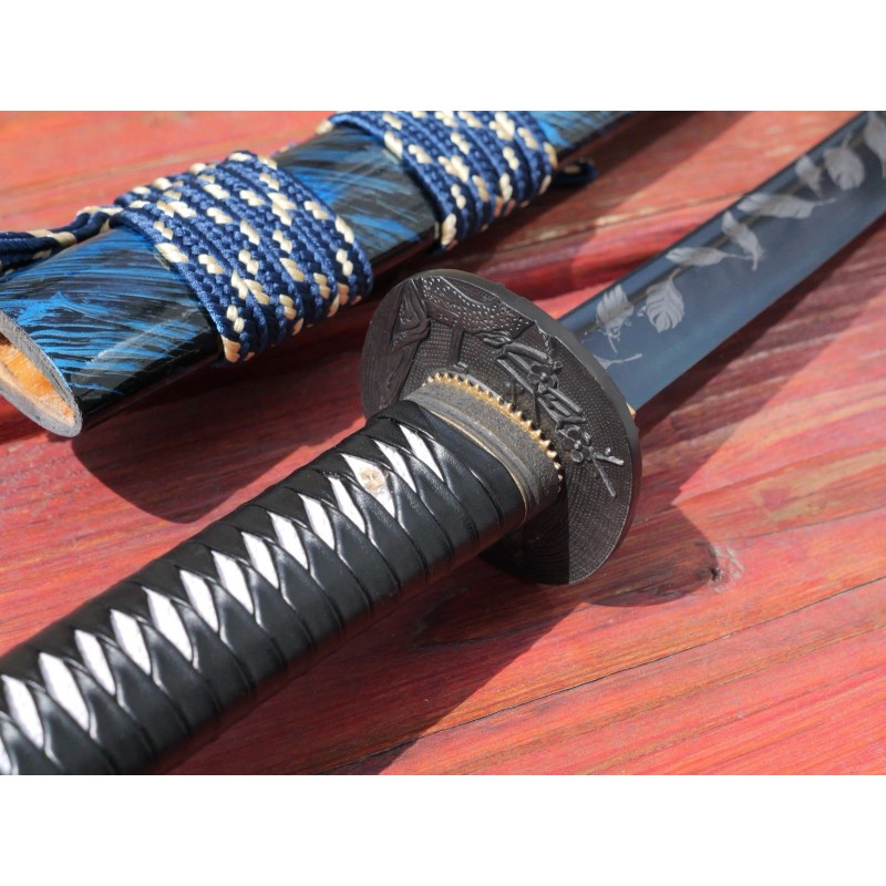 Tattva Tactical 41" Katana Samurai Sword Japanese Blue Blade Feather