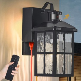 KiwiLusam Porch Light with GFCI Outlet with Remote,Dusk to Dawn Outdoor Light with Outlet,Upgraded 4 Lighting Modes Motion Sensor Exterior Lights for House Patio Garage