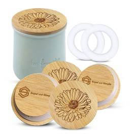 La Fermiere Yogurt Jar Lids Bamboo | 4 Pack Aster Flower Design | Floral Engraved Bamboo Lids for La Fermiere Yogurt Ceramic Jars | Covers for La Fermiere Glass Yogurt Pots| Reusable Airtight Jar Tops