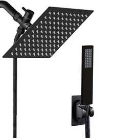 jeriussg 8" Rain Shower Head Combo Set with Handheld Sprayer, Waterfall Showerhead with 79" Stainless Steel Hose, 3 Way Diverter Valve and Adhesive Shower Head Holder, Matte Black