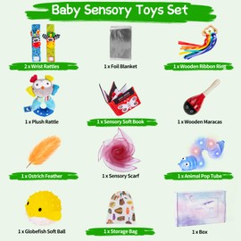 FNYUN 12pcs Sensory Toy Kit, Newborn Toys Set Colorful Sensory Toys for Babies 0 3 6 9 12 Months, Baby Sensory Toys for Autism ADHD, Presents Gifts for Newborn