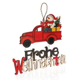 com-four® hanging Christmas decoration, wooden hanger with snowman and lettering, Christmas door sign made of wood, hanger for doors, walls, windows