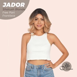 JBEXTENSION 10 Inches Mix Blonde Curly Lace Front Wig.Pre Plucked 13*3 HD Transparent Lace Frontal Handmade Futura Fiber Swiss Lace Synthetic Fiber Wig JADOR - Color: Shatush Dark Blonde