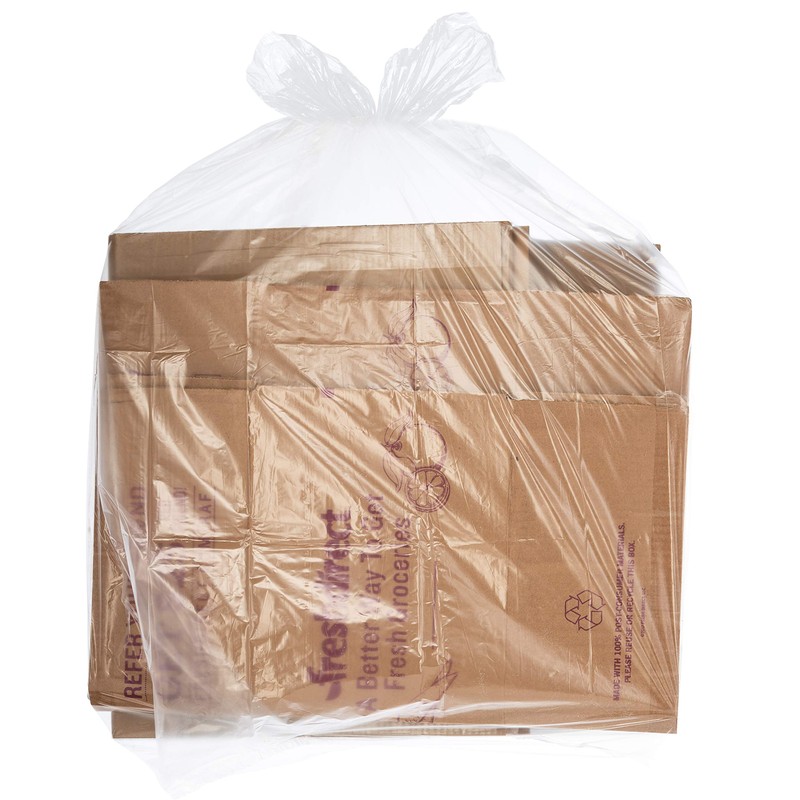 Veska 65 Gallon Clear Trash Bags, (50 Bags w/Ties) Clear