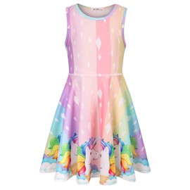 LaBeca Girls Party Casual Printed Twirly Sleeveless Dress Icecream Unicorn L