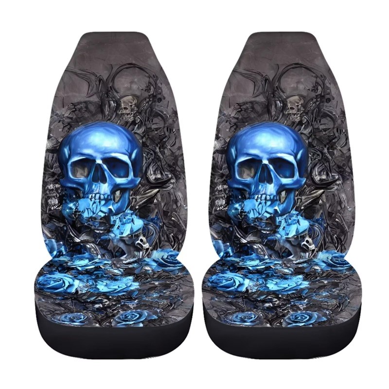 Modysero Blue Skull Rose Car Front Rear Seat Covers Car