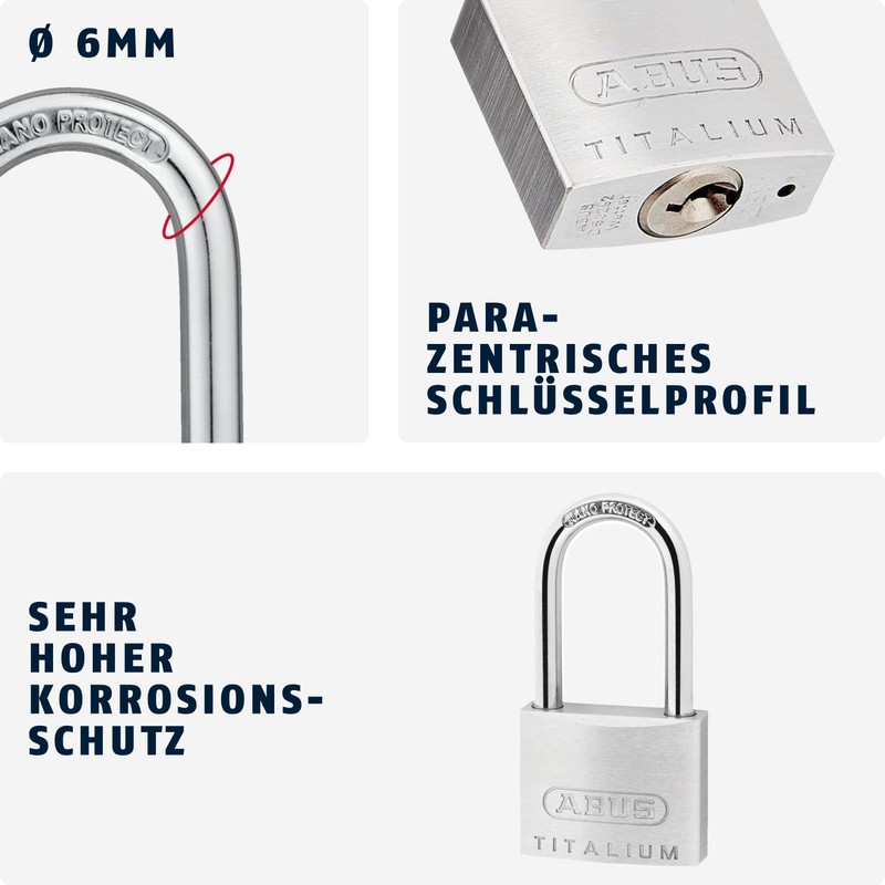 ABUS Titalium 64TI/40HB40 Padlock with high Shackle - Basement Lock