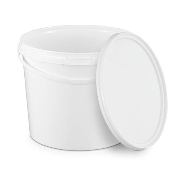 Bucket with Lid, 10 x 5 Litre, White, Food-Safe, Stable, Airtight, Leak-Proof, Odourless, Plastic Storage Container with Handle, Empty, 10 Pieces Each 5 Litres