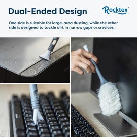 Rocktex 3 Pack Microfiber Delicate Duster & Detail Brush - Dual Ended Duster with Microfiber, Electrostatic and Washable Screen Static Cleaning Tool for Office, Car, Laptop, Screen, Keyboard, TV