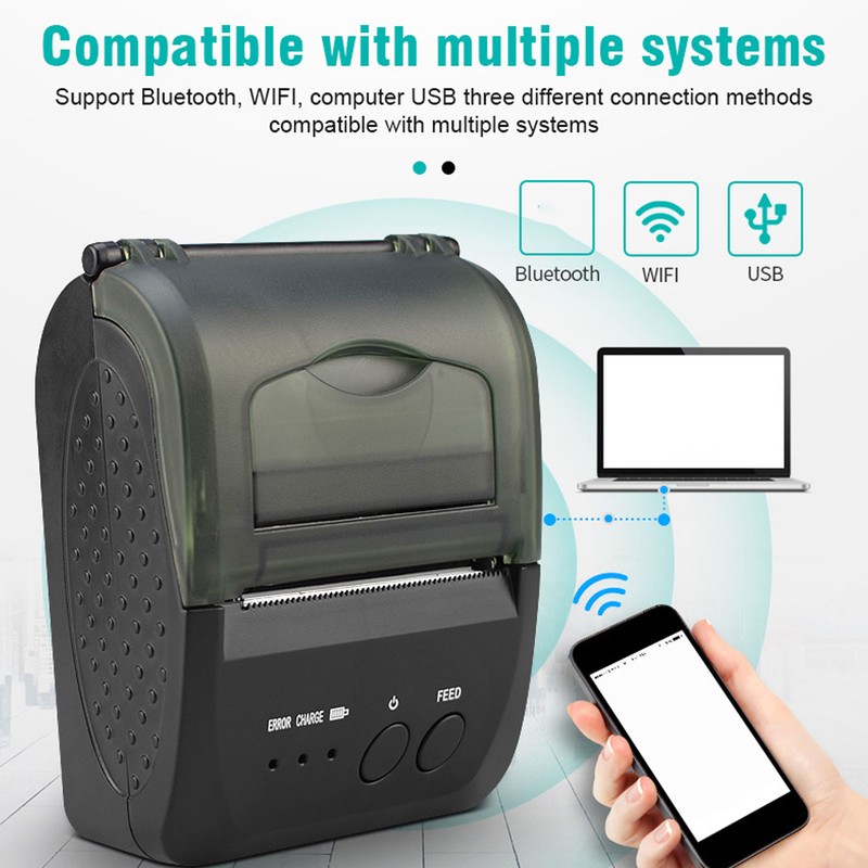 Portable Receipt Printer 58mm Bluetooth 4.0 Fast Printing Low Noise