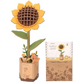 rowood 3D Puzzle Wooden Sunflower, DIY Wooden Flower, Model Kits for Artificial Flowers to Assemble for Adults, Best Home Decoration and Valentine's Day Toy Gift Set