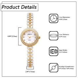 Lancardo Luxury Women Bracelet Watch: Bling Gold Tone Quartz Rhinestone Pearl Case Detachable Strap Lady Dress Watch