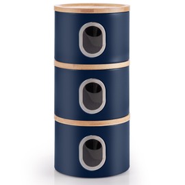 EHC Set of 3 Kitchen Storage Canisters for Tea, Coffee, and Sugar, Transparent Window Airtight Kitchen Multi-Purpose Containers, Navy Blue