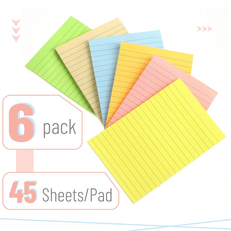 Mr. Pen- Lined Sticky Notes 4x6, 6 Pads, 45 Sheets/Pad,