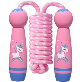 lomdung Skipping Rope, 2.6 m Adjustable Rope Skipping Rope for Children, Adult Skipping Rope with Wooden Handle and Cotton Rope, Fitness Game and Bone Development for School, Sports, Outdoor