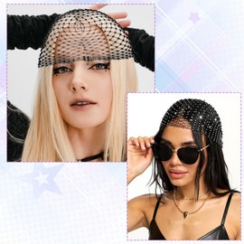 Fyntave 2 Pcs Rhinestone Mesh Headband Glitter Head Scarf Rhinestone Wide Head Scarfs Mesh Crystal Headpiece Sparkly Crystal Hollow Out Hairbands for Women
