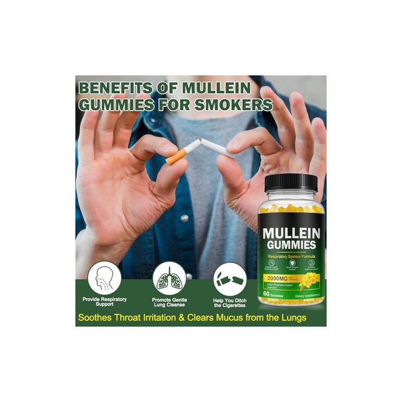 Mullein Gummies - Mullein Leaf Extract for Lungs, Mullein Leaf