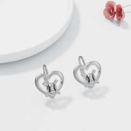 YAFEINI Baseball Earrings for Women S925 Sterling Silver Heart Softball Hoop Earrings Jewelry Gifts for Women Teen Girls