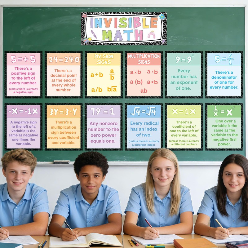 13Pcs Math Posters for Classroom Invisible Math Posters Composition Notebook