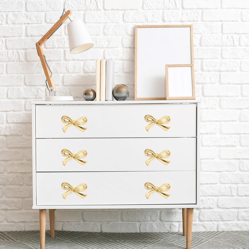 FUCIHOMA 2 PCS Brass Bow Shape Cabinets Knobs Gold Drawer