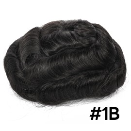 Men Toupee Hair System Ultra Thin Skin Hair Piece European Human Hair Replacement 0.02-0.10MM V-LOOP Toupee For Men. (1B# Off Black-100% Light Med-Light Density, 8x10"-0.08MM-0.10MM V-LOOP)