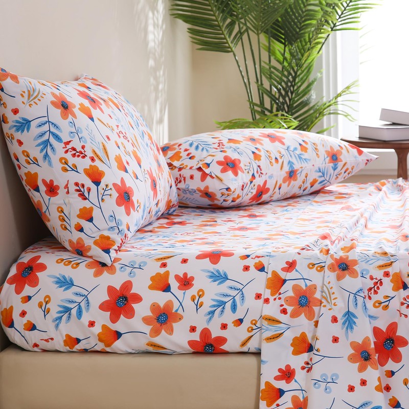 JSD Floral Printed Sheet Set Full Size, 4 Piece Flower