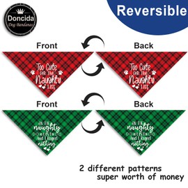Doncida Funny Christmas Dog Bandanas 2 Pack, Adjustable Reversible Triangle Christmas Plaid Dog Scarf for Small and Medium Dogs, Premium Durable Fabric Bibs for Pets (Small)