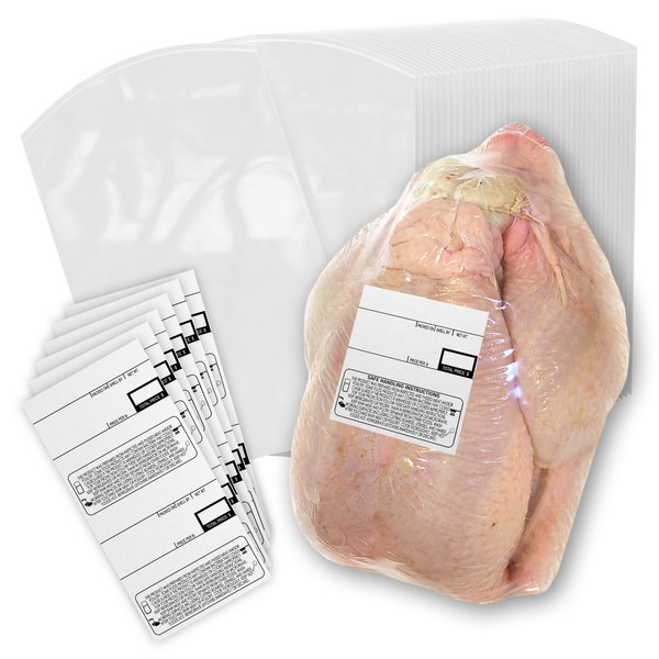Poultry Shrink Bags, Turkey & Chicken Freezer Bag, 12x16 Inch, 100 Count, Plastic, BPA Free, Clear, Large, Heat Shrinking Wrap for Chickens, Turkeys, Freezing Storage, w/Labels and Ties | Houseables