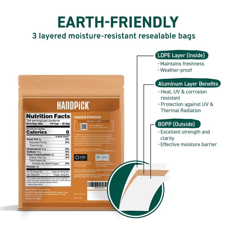 HANDPICK Ginger Powder (14oz/397g) No Additives, No Preservatives, No Fillers