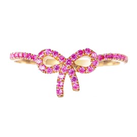 NORLSO Pink Bow Ring for Women Rhinestone Bow Rings Cubic Zirconia Ribbon Rings Pink Bowknot Ring for Girls Women Birthday Valentine's Day Gifts, Metal, No Gemstone