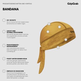 GripGrab Bandana Multifunctional Summer Sports Headscarf Thin Lightweight Underhelmet Bicycle Sweat Protection UV Protection Hat, mustard yellow
