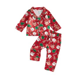 Kavousa Christmas Pajamas For Kids Toddler Girl Boys Pjs Long Sleeve Button Down Infant Baby Matching Pjs Lounge Set (B Red, 4-5 Years)