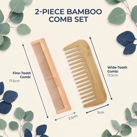 KIMHOME Set di 2 pettini in bambù naturale, denti larghi, antistatici, per uomini e donne (legno)