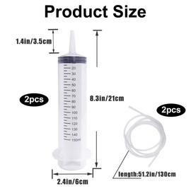 2 Stück Spritze,150 ml Spritze mit Schlauch,Wiederverwendbare Spritzen,Fütterungsspritzen,für wissenschaftliche Labors Tierfütterung Pflanzenbewässerung