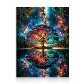 Dazzlewall Abstract Tree of Life Wall Art Picture, Colorful Fantasy Forest Painting Print for Bedroom Living Room Decor 12x16 in Unframed