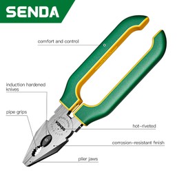 SENDATOOLS 8 inch Lineman's Pliers - Machined Extra Strength Gripping Jaws - Side Cutters Combination Pliers with High Leverage and Wire Cutter Function