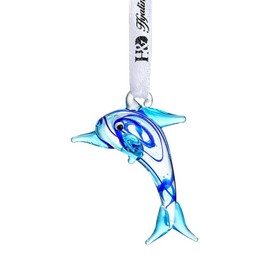 2'' Glass Dolphin Ornament for Christmas Tree, Decorative Hanging Glass Blown Mini Blue Dolphin Figurine Art