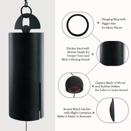 ASTARIN Wind Chimes for Outside Deep Tone Heroic Windbell Deep Resonance Serenity Bell Outdoor Decor for Patio,Yard,Porch,Garden(Matte Black)