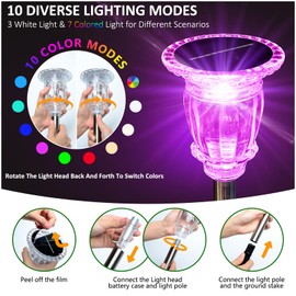 Solar Pathway Lights Outdoor 6 Pack, 10 Lighting Modes White Solar Garden lights, 17.5" Waterproof & Solar Powered outdoor lights, Glass and Stainless Steel Walkway Light, for Driveway Lawns Landscape