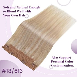 LaaVoo Highlight Ash Blonde & Platinum Blonde Human Hair Extensions Real Remy Hair Invisible Wire Undetectable 100% Real Straight Hair Extensions Long-Lasting 80g 18 Inch #18/613