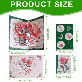 CPJJ Set of 4 3D Pop-Up Birthday Cards with Hand-Painted Flowers Birthday Card Woman Pop Up Birthday Card Birthday Card Pop Up Birthday Card 3D Green Rose Bouquet